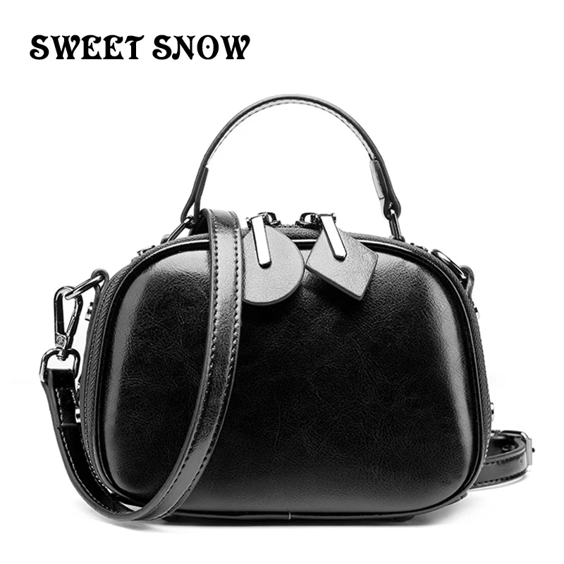 

SWEET SNOW Genuine leather handbag Small shoulder bag for women messenger bags ladies retro purse Oil Wax female crossbody bag
