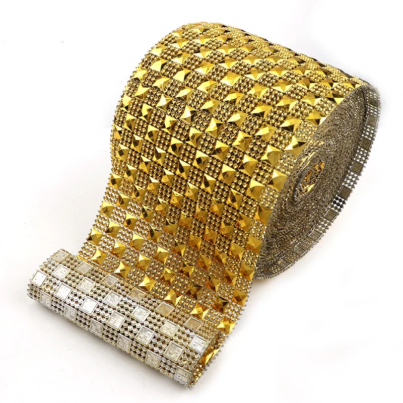 1 ярд золото в стиле панк заклепки сетки отделкой 12 рядов 10 мм квадратный ABS пластик пришить для самодельные ювелирные украшения Craft поставки