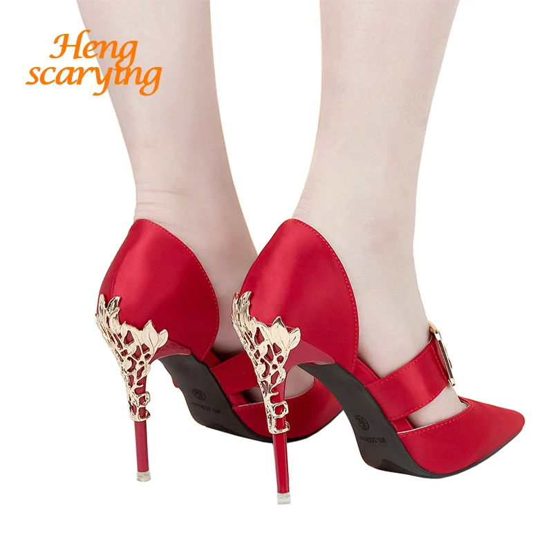 

2019 Summer Women 10cm High Heels Stiletto Sandals Lady Sexy Satin Pumps Female Silk Buckle Elegant Scarpins Green Black Shoes