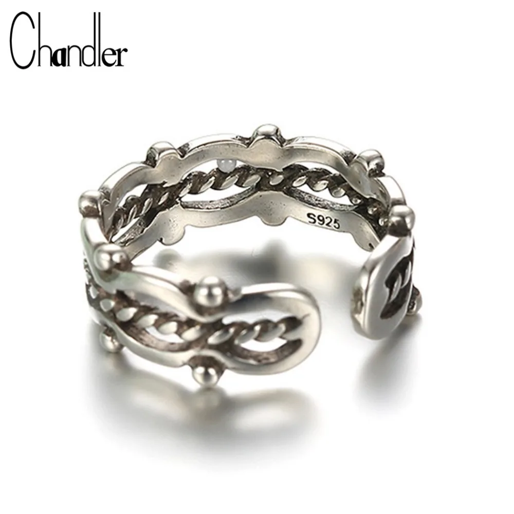 

Chandler 925 Sterling Silver Antique Twist Ring For Women Men Adjustable Anillos Anel Carter Viking Classic Fashion Accessories
