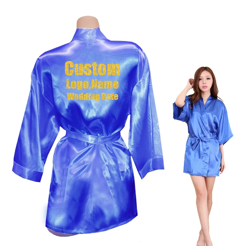 DongKing короткие стильные халаты с логотипом под заказ, свадебные кимоно для вечеринок, атласные халаты с золотым блестящим принтом для свадебной вечеринки - Цвет: 05 Blue