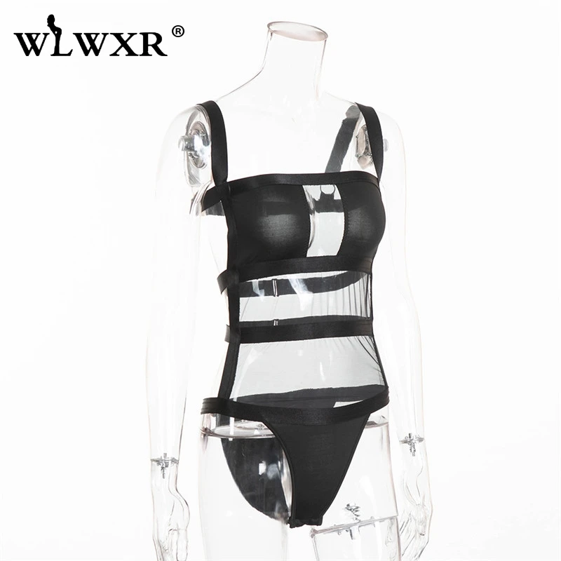 WLWXR прозрачное облегающее Сетчатое Женское боди, комбинезон, топы, прозрачный черный Бандаж с открытой спиной, летнее сексуальное боди для женщин