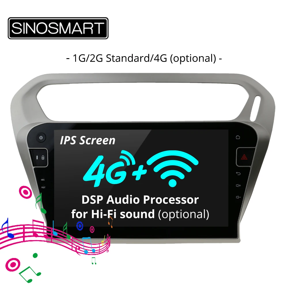 

SINOSMART IPS/QLED Screen 4/8 Core CPU 2/4G RAM Android 8.1 Car Navigation GPS Player for Peugeot 301 2013-2016