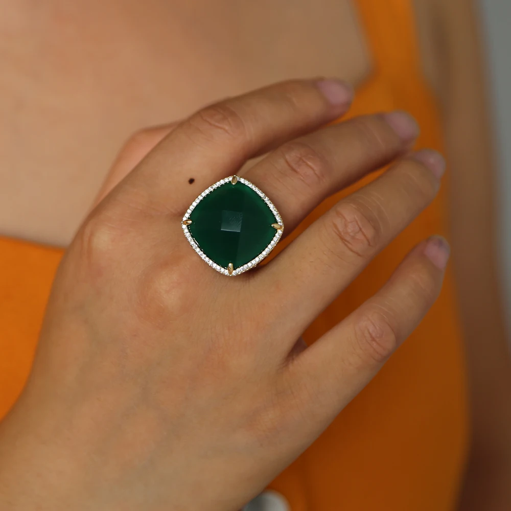 Новинка, роскошное кольцо с кубическим цирконием ААА, Геометрическая Большая квадратная форма, зеленое 19 мм каменное кольцо для женщин, модное кольцо в подарок на свадьбу, ювелирное изделие