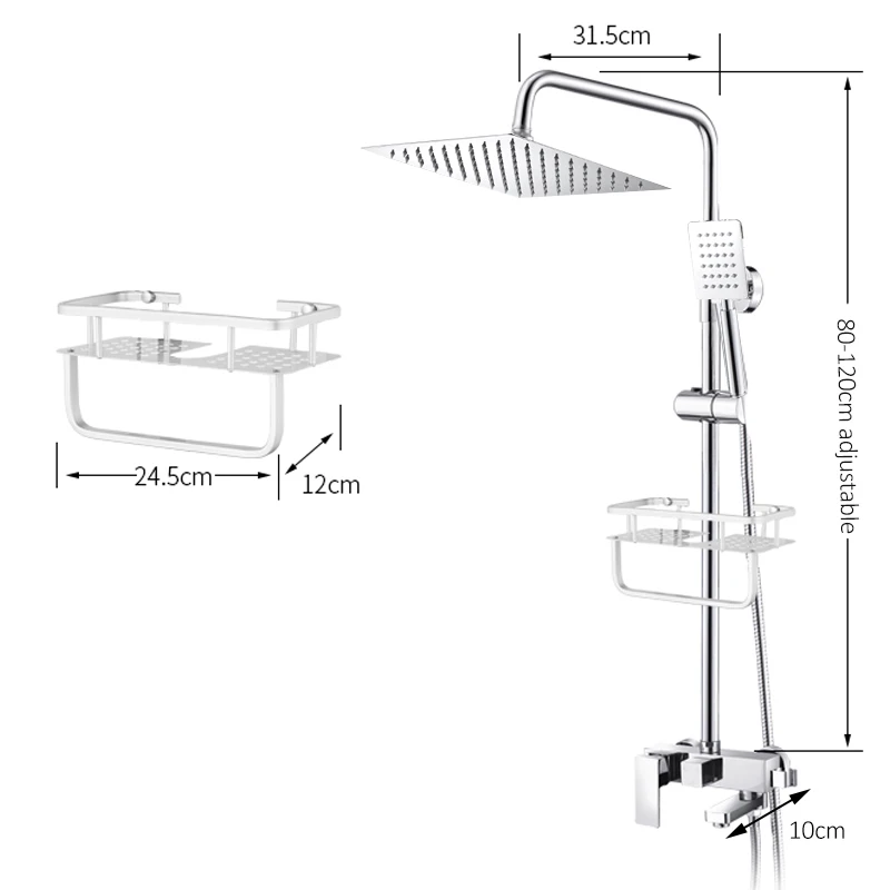 quyanre wanfan gappo chrome shower faucet set with ultrathin rainfall shower head 3-way brass mixer with commodity shelf bath shower faucet4