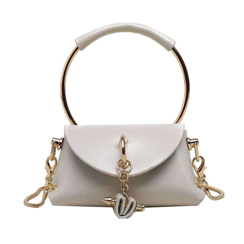 

Metal Ring Handle Women Handbag Mini Cute Tote Bag Chain Rivet Shoulder Bag Fashion Messenger Bag