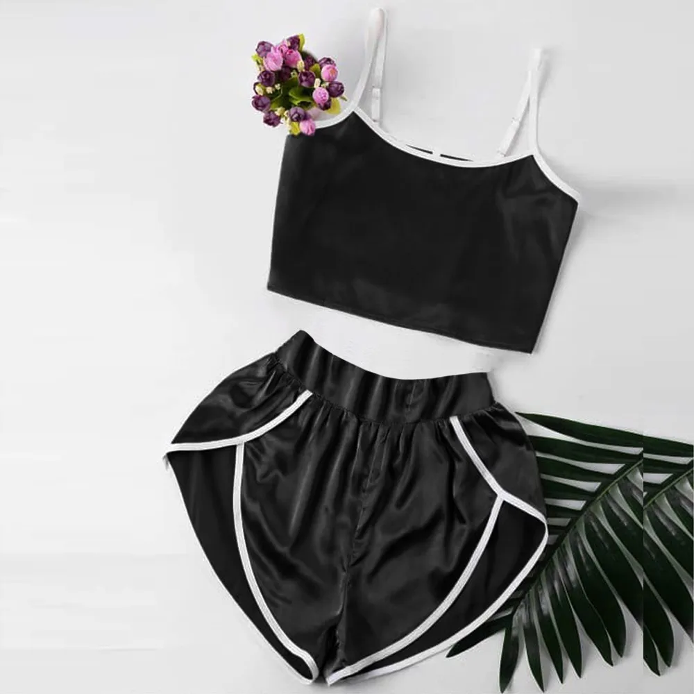 

summer new style Fashion Women Cute Sexy Lingerie Girl Black Sleepwear Loose Shorts Set Pajamas Polyester Casual Sexy popular
