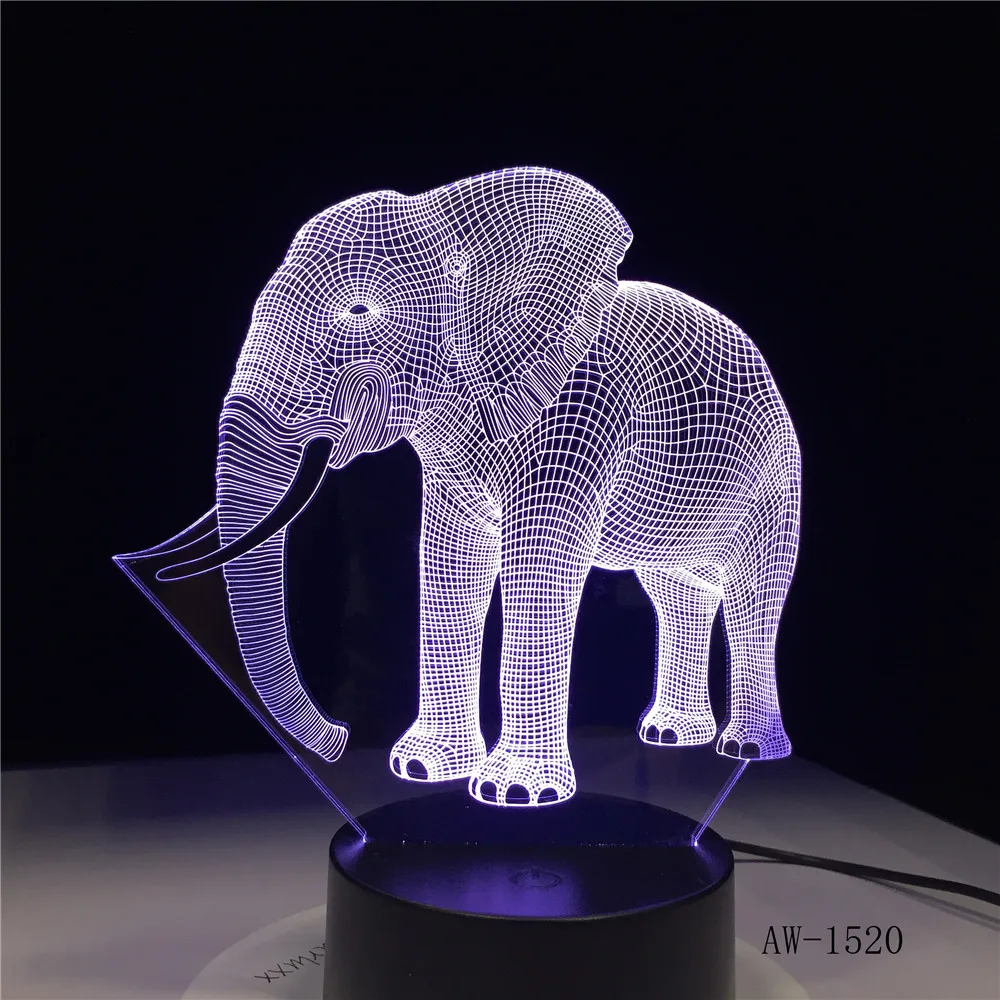 Светодиодный 3d-ночник танцевальный слон с 7 цветами света для украшения дома лампа потрясающая визуализация Оптическая иллюзия AW-1520