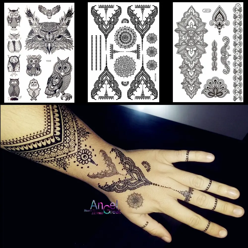Spitze Schwarz Henna Tattoo Aufkleber Eule Mandala Wasserdicht ... - Henna Tattoo Stift
Spitze Schwarz Henna Tattoo Aufkleber Eule Mandala Wasserdicht ... - Henna Tattoo Stift