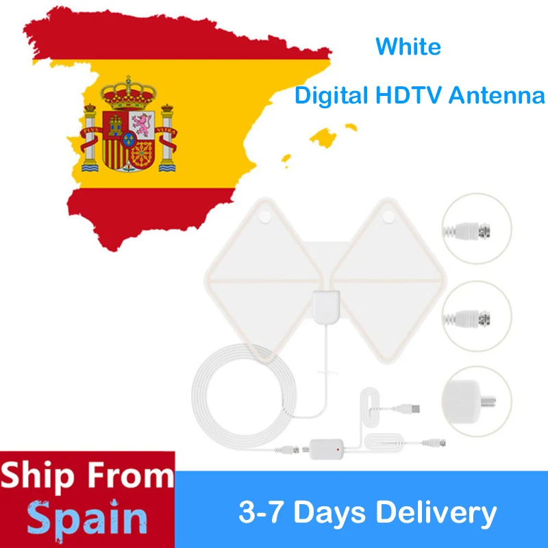 

SATXTREM ship from Spain white HDTV Amplified Indoor Digital TV Antenna with Amplifier Signal Booster support set topTV box