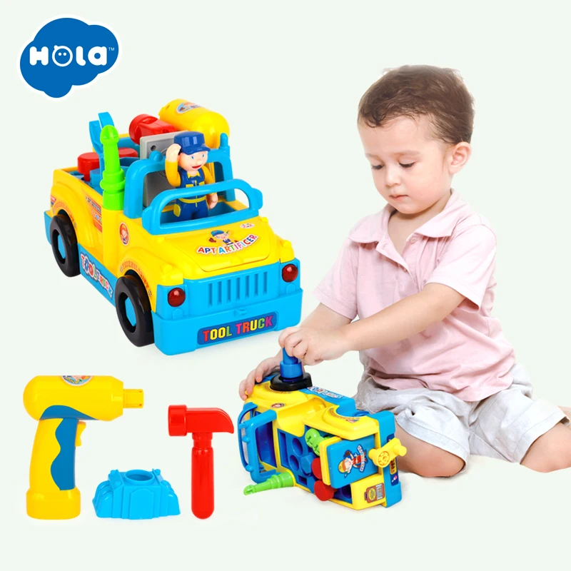 

3-in-1 Construction Bulldozer Dump Excavator Take-A-Part Truck Toy with Drill and Tools, Light and Music, Bump and Go Action Toy