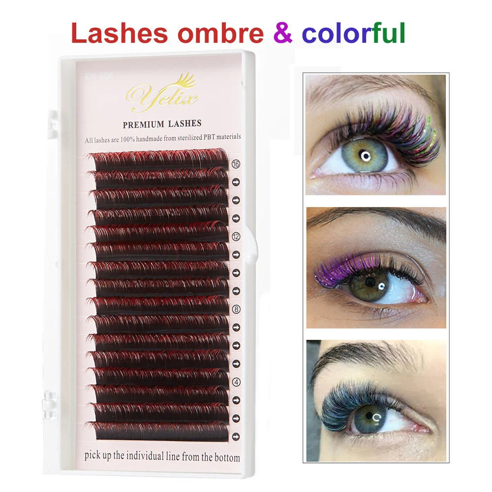

Yelix Mink Volume Lashes Ombre Silk Fake Eyelash Extension Super Soft Two-tone Individual Eyelashes Gradient Color 0.12mm