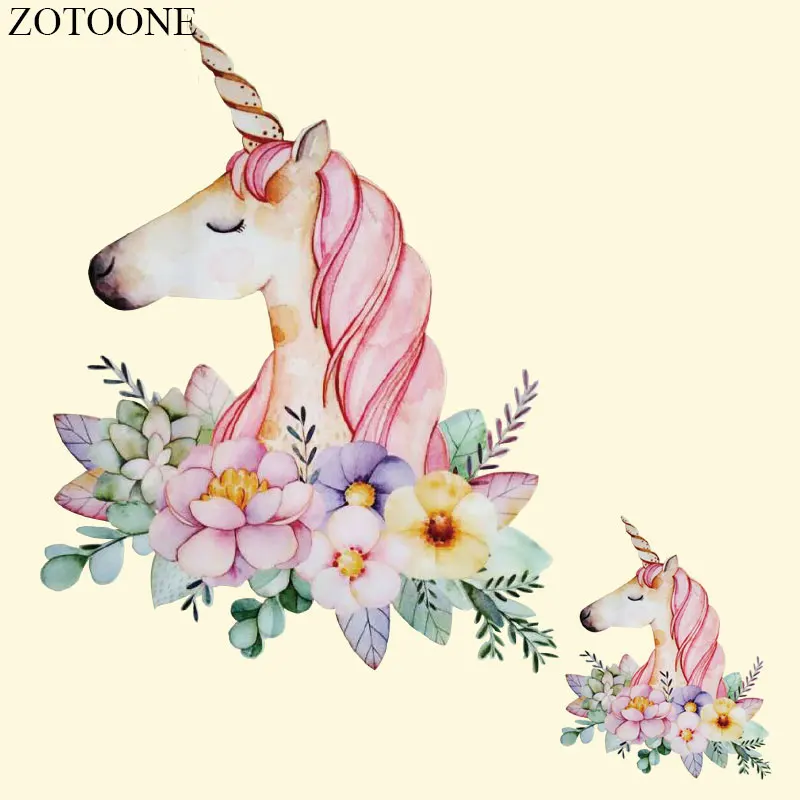 

ZOTOONE Unicorn Patch Iron On Transfer Embroidery Applique DIY Flower Patches Heat Thermal Transfers For T Shirt Badge Stickers