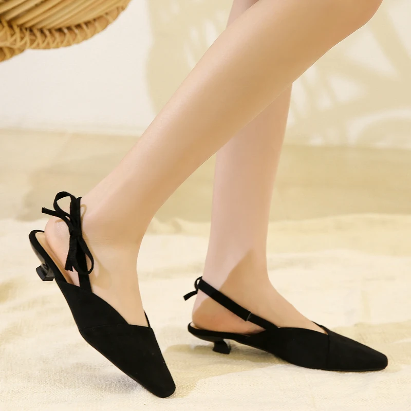 bow knot Sandals Woman med heels Mules back strap Slides fashion closed toe Shoes Ladies fashion