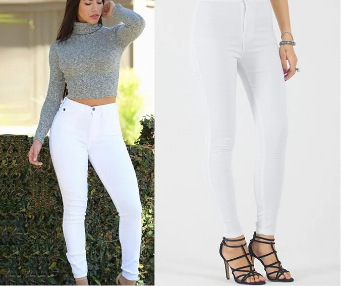 Новые популярные обтягивающие белые джинсы женские с высокой талией хлопковые джинсовые джинсы женские брюки-карандаш стрейч узкие джинсы брюки