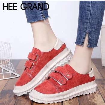 

HEE GRAND 2018 Women Spring Flats with Platform Women Causal Fashion Soft Bottom Hook&Loop Shoes Flock Vamp Mujer Shoes XWD6623