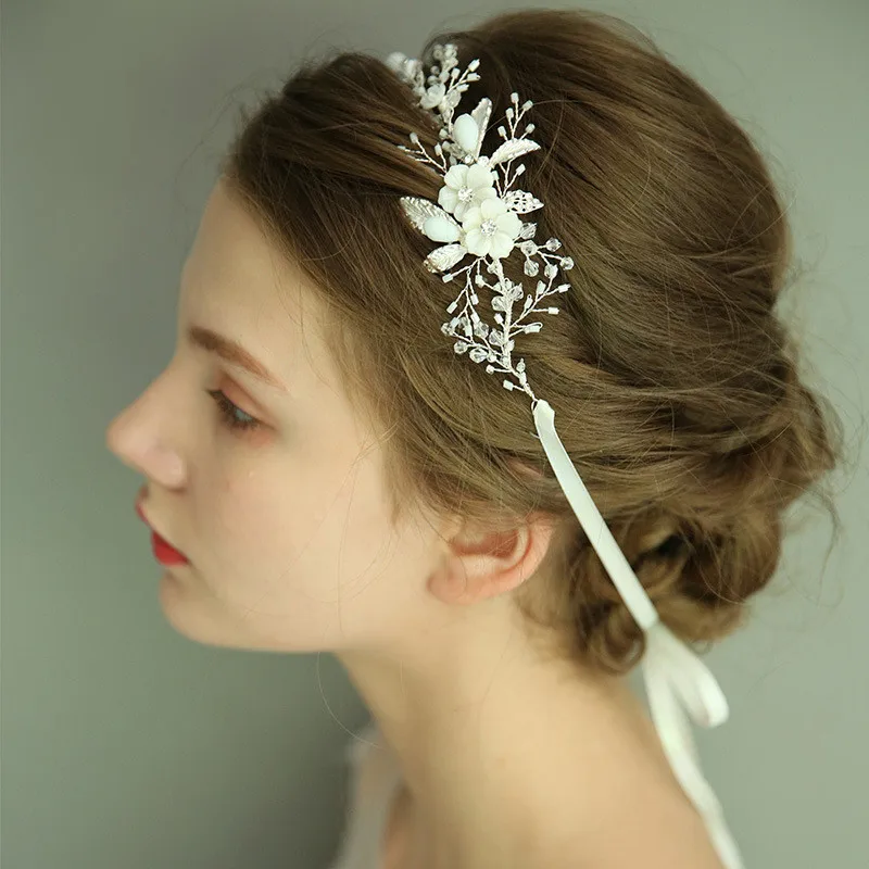 

New Floral Headband Wedding Hair Garland Handmade Bride Hair Vine Hairbands Headpiece Tiara Crown Bridal Hair Accessories