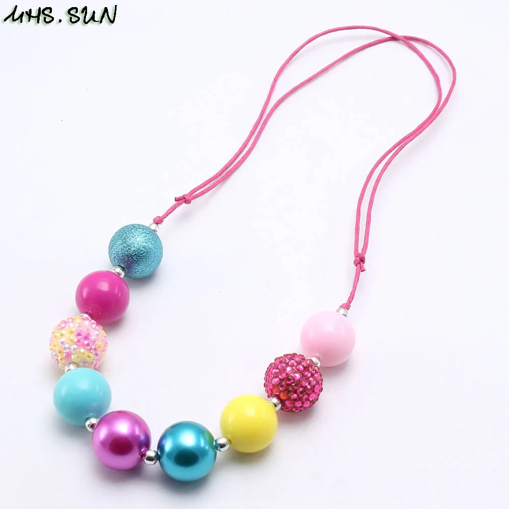 MHS.SUN Cute Baby Chunky Bubblegum Beaded Necklace Adjustable Rope Handmae Jewelry For Girls Toy Kids Gift 1PC | Украшения и