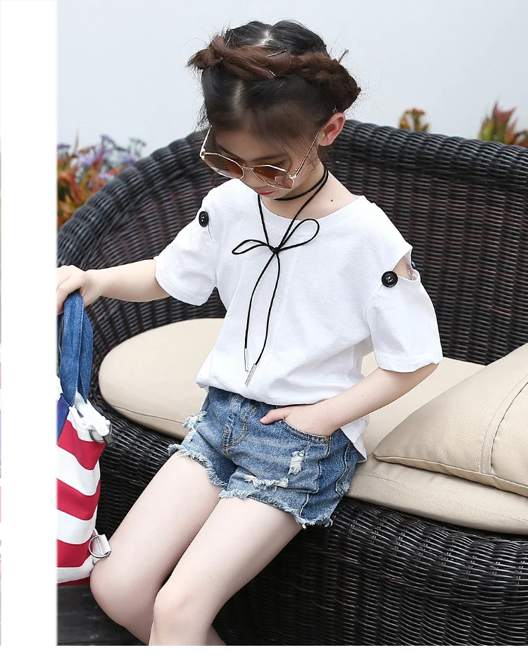 bow off shoulder cotton t shirt for girls kid 10 11 12 years clothes summer 2018 casual tees tops for baby big girls clothing (12)