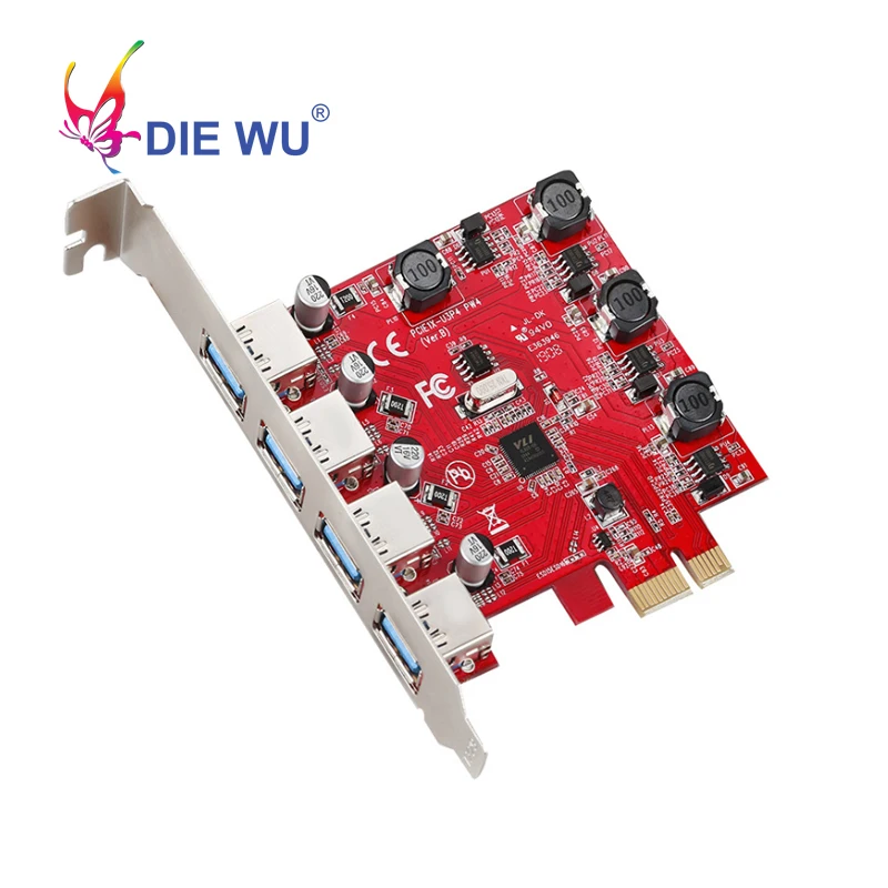 DIEWU PCIe USB 3 0 Расширительная карта 4 порта переходная адаптер красная печатная