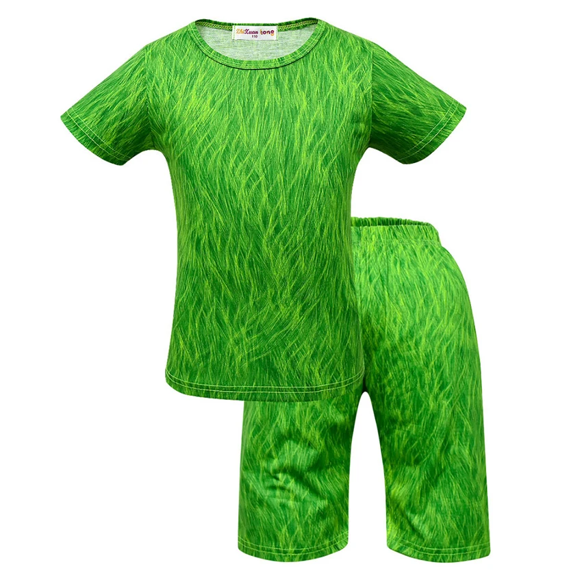 Зеленые маскарадные костюмы для детей; праздничные вечерние костюмы; зеленый летний костюм; Детский костюм с короткими рукавами; Топ для мальчиков