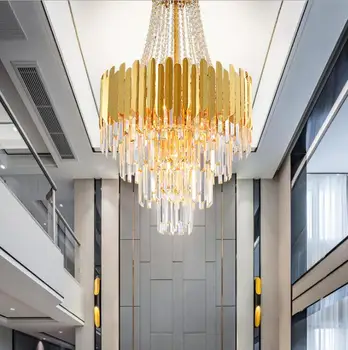 

New Living Room Light Designer Hong Kong Style Light Luxury Atmosphere Duplex Hotel Villa Staircase Crystal Big Chandelier