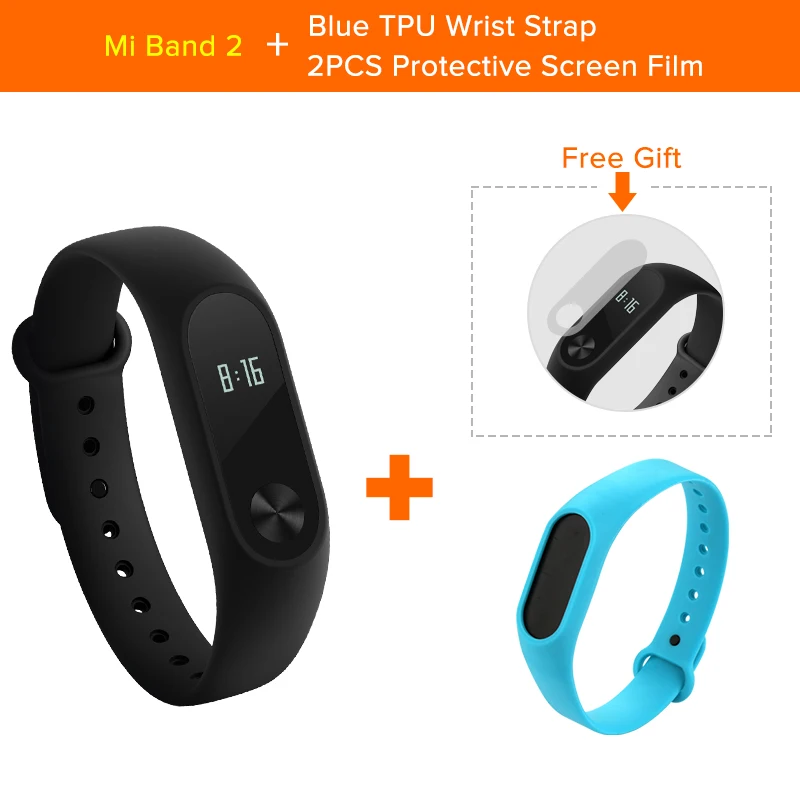 Xiaomi mi Band 2 умный Браслет фитнес-браслет Xio mi band 2 монитор сердечного ритма Xao mi трекер активности Xaio mi Smart Band 2 - Цвет: Add Blue Strap