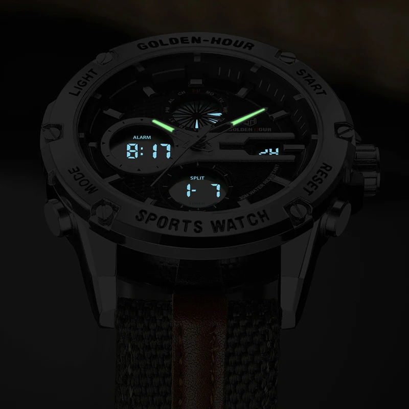 GOLDENHOUR Men's Fashion Outdoor Sports Analog Digital Watches Waterproof LED Display Army Watch Military Wristwatches for Men