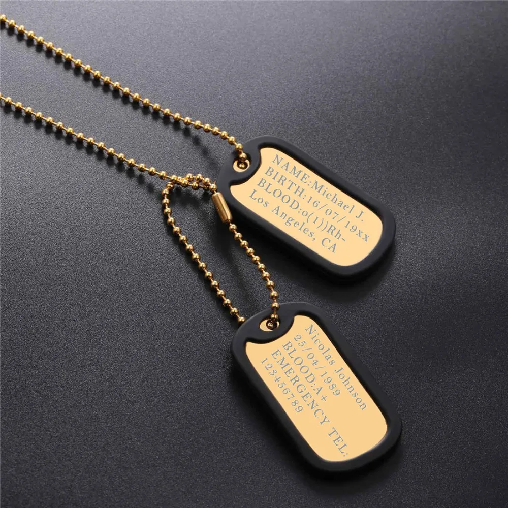 U7 изготовленный на заказ Медицинский ID Dog Tag Цепочки и ожерелья с подвесками с Нержавеющая сталь цепи 2" Для мужчин Для женщин Персонализированные милитари Жетоны для собак