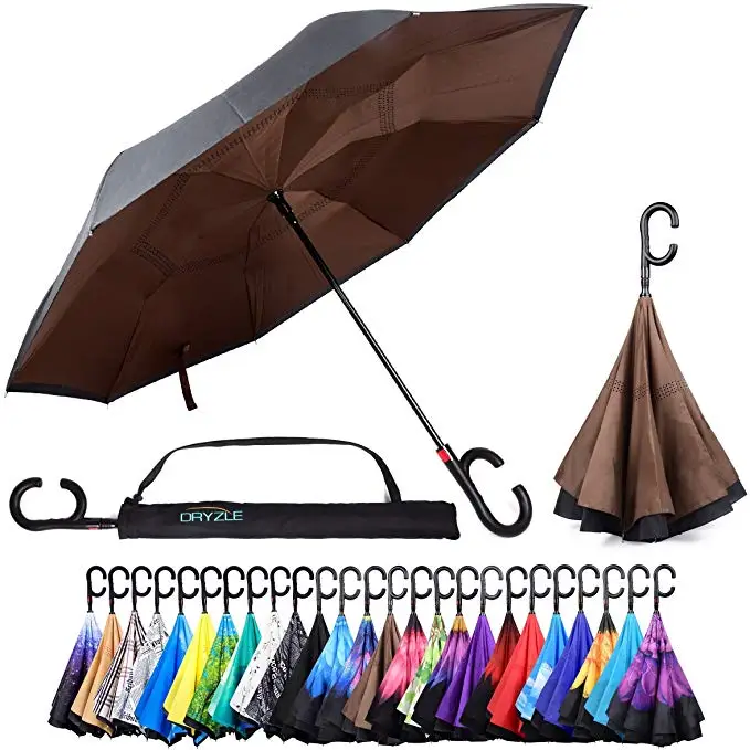 Защита от ультрафиолета, уникальный ветрозащитный брелла, открывающийся лучше, чем большинство зонтов, реверсивный складной двуслойный - Color: 19