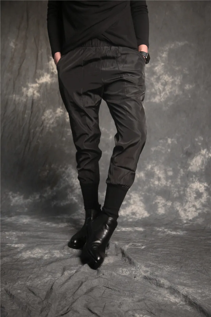Новинка Для мужчин одежда весна мужские, зауженные, повседневные Штаны эластичный ластичный борт луч лоскутное Штаны брюки, подходящие для любого размера певиц