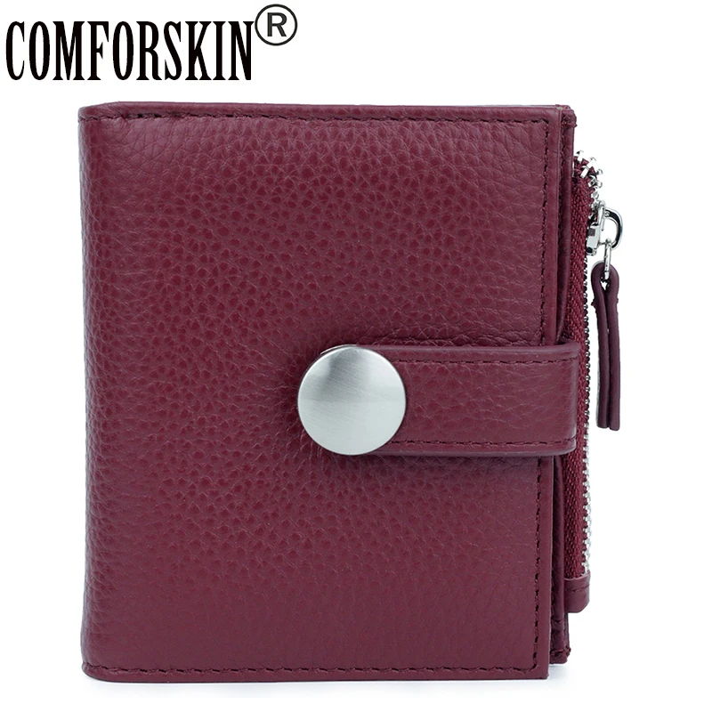 

COMFORSKIN Brand Premium Genuine Leather Magnetic Buckle Women Wallets Hot European and American Style Zipper Coin Purses Sales