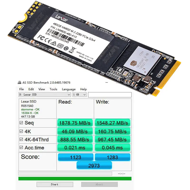 Твердотельный накопитель Lexar SSD M2 M.2 2280 NVME 240 ГБ 480 NM600 PCIe Gen3 * 4 до 2100 Мб/с для ноутбука