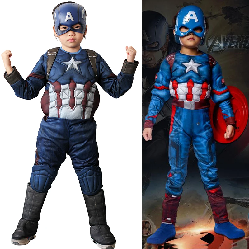 Classic Superhero Muscle Captain America Costume Avengers Endgame Cosplay Superman Halloween Party Costumes for Boys Girls