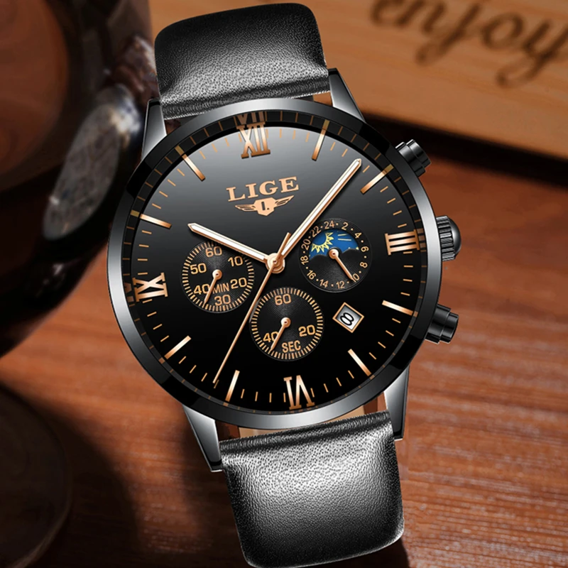 2017 LIGE Watches Top Brand Luxury Waterproof 24 hour Date Quartz Watch Man Leather Sports Wrist Watch Men Waterproof Clock Mens