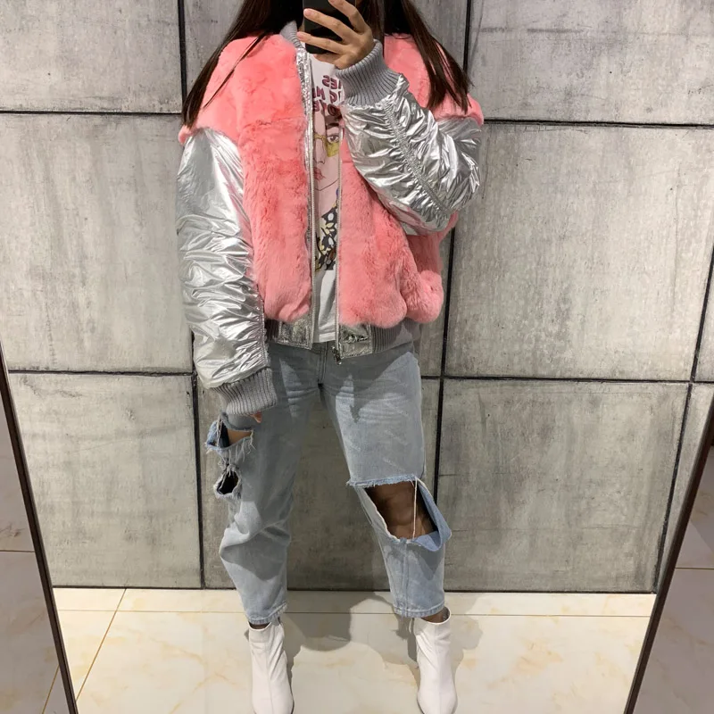

rex rabbit fur parka women real fur flight jacket
