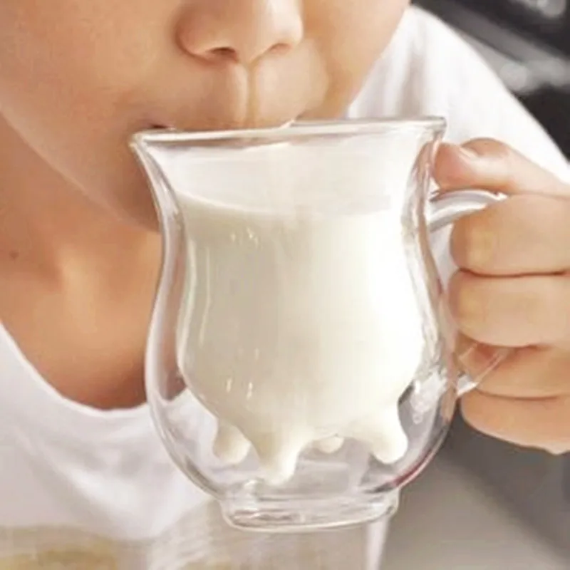 

Clear Glass double layer heat resistant large capacity handle cup breakfast cup Cow Udder Shaped Wine Beer Mug Cup CL11051432