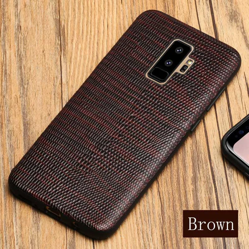 Кожаный чехол с натуральным лицевым покрытием для samsung Galaxy S10 Lite Plus S9 Plus S8 S7 Edge текстура под ящерицу чехол для телефона A7 A8 J7 Note 8 9 - Цвет: Brown