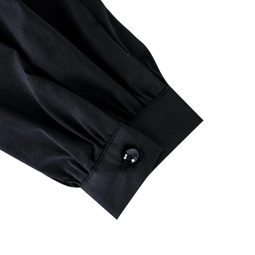 OOTN Элегантное Черное Короткое женское платье-блузка с длинным Рукавом Плиссированное мини-платье вечерние платья весеннее женское сексуальное тонкое платье vestido
