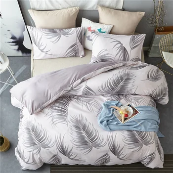 

White Color Banana Leaf Printing Bedding Sets Single Queen King Size Bed Set Cover 2/3pcs Soft and Skin-friendly Bedclothes