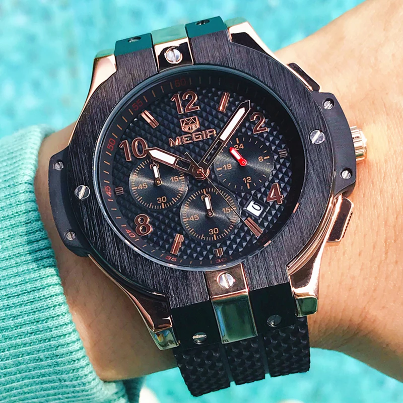 

MEGIR Men's Big Dial Fashion Military Sports Watches Luxury Brand Silicone Strap Quartz Wristwatches Men Clock Relogio Masculino