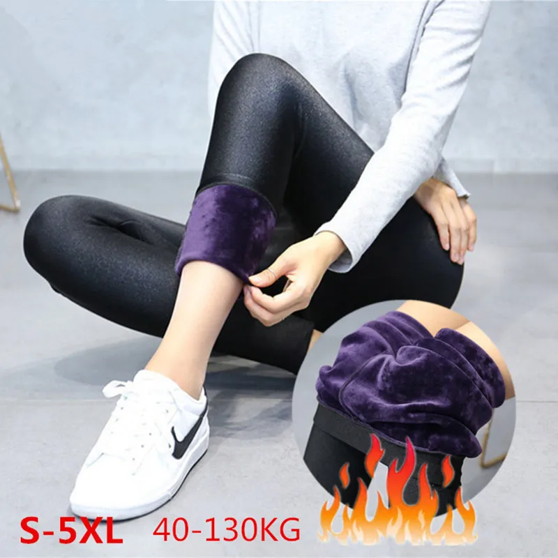

Plus Size 5XL Thick Velvet Mink Cashmere Glossy Pants Women Warm High Waist High-stretch Fitness Leggings Femme High Quality