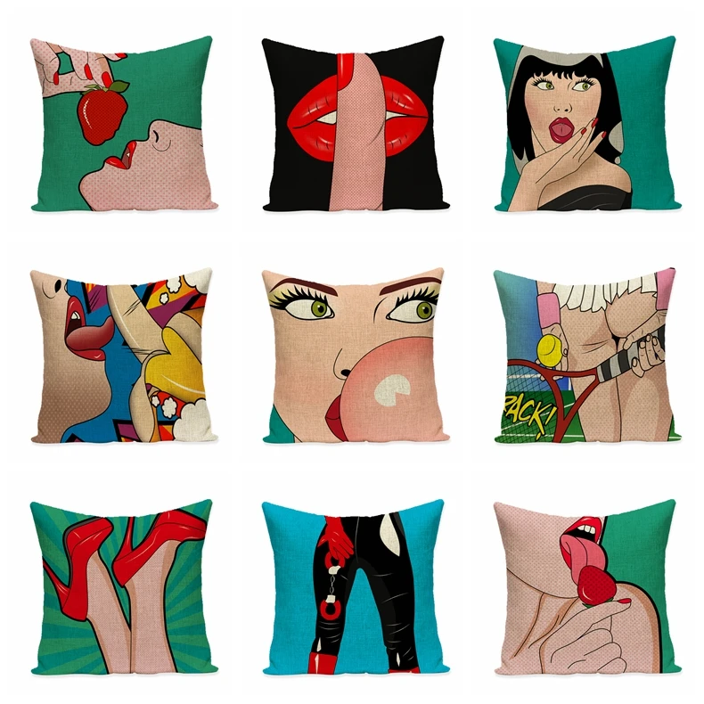 

American Pop Cotton Linen Printed Pillowcase Fashion Sexy Girl Cushion Decorative Pillow Home Decor Sofa Throw Pillows
