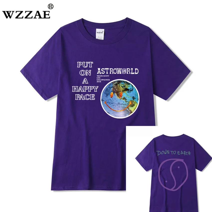 Горячая новинка, брендовая Новая модная футболка Мужская хип-хоп женская футболка с принтом Трэвиса Скотта астромира, парные влюбленные футболки Харадзюку - Цвет: Purple 2