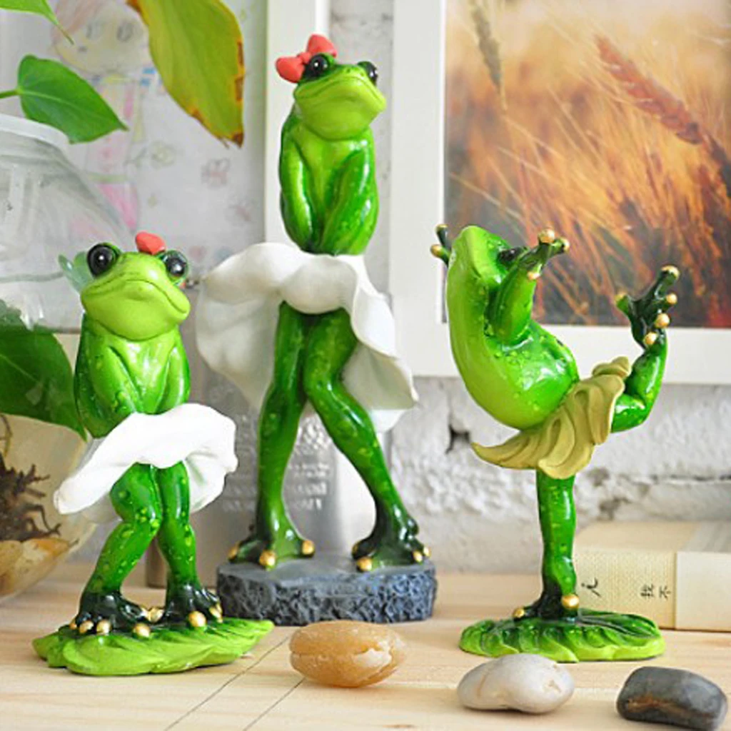 Resin Creative Dancing Frog Figurine Home Office Tabletop Decor Gift