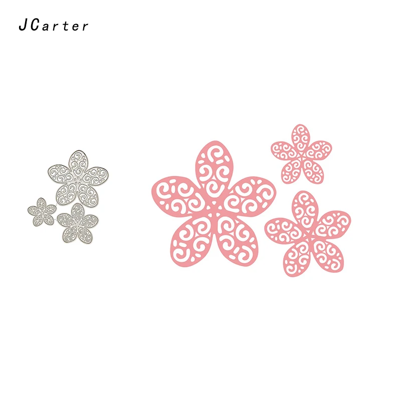 

JC 3pcs Paper Cut Flowers Metal Cutting Dies for Scrapbooking DIY Embossing Folder Card Decoration Handmade Album Stencil Crafts