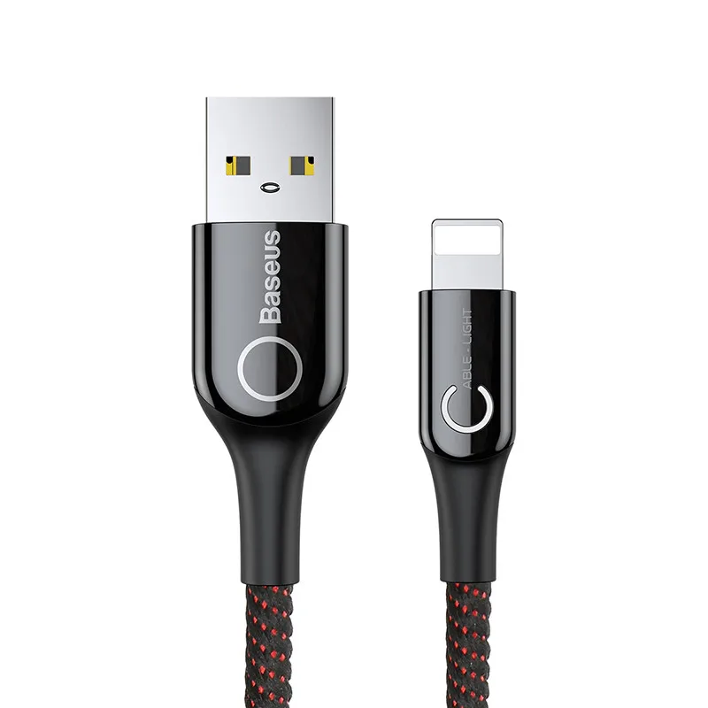 Baseus 1 м Освещение usb зарядный кабель для iPhone X mas 8 7 6 интеллектуальное отключение питания 2.4A кабель для передачи данных для iPhone зарядный кабель - Цвет: Черный