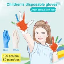 Медицинские латексные нитриловые одноразовые перчатки для детей, для кухни, 100 шт, водонепроницаемые, Нескользящие, рабочие перчатки, безопасные, в коробке