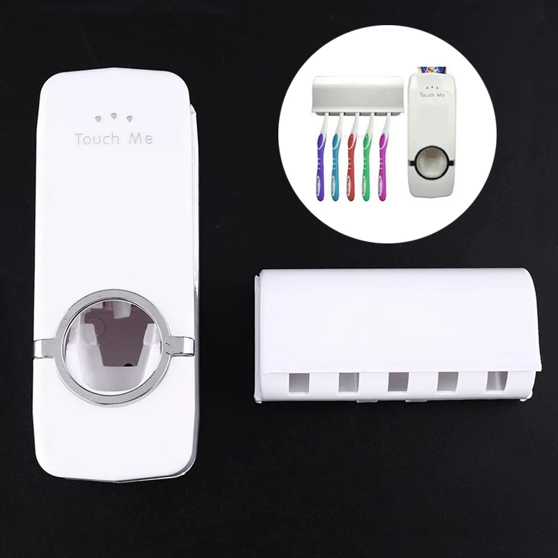 

Bathroom Storage Sets Automatic Toothpaste Dispenser Toothbrush Holder Wall Mount Rack Household Tooth Health Cleaning Tools