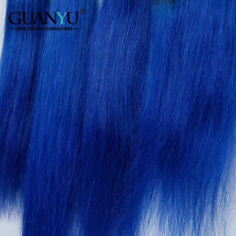 Guanyuhair 3Pcs Ombre 1B/Blue Hair Bundles With Closure 4x4 #Dark Roots Brazilian Remy Straight Human Hair Weave Guanyuhair 3Pcs Ombre 1B/Blue Hair Bundles With Closure 4x4 #Dark Roots Brazilian Remy Straight Human Hair Weave
